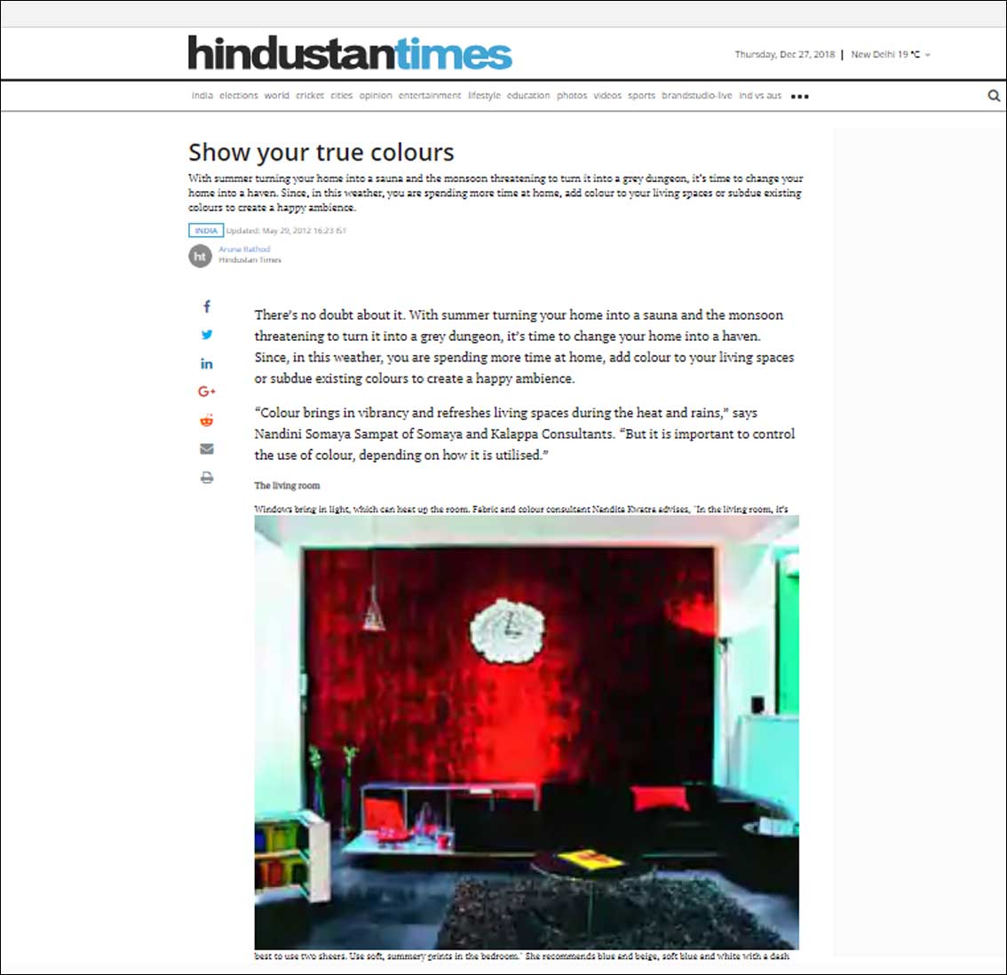 Show your true colours, Hindustan Times - May 2012